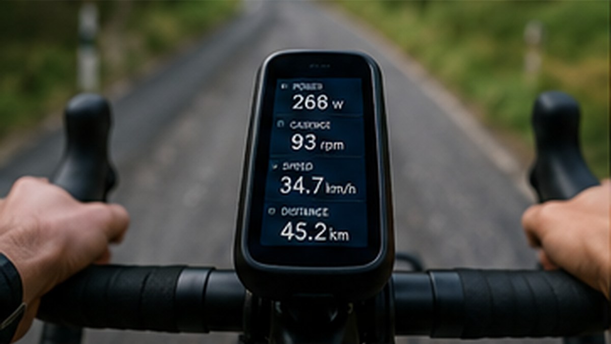 Cykeldator med prestationsdata på ett cykelstyre